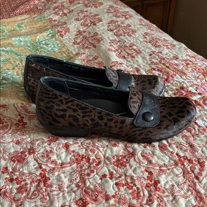 Dansko Leopard Print Slip-On Loafers in Brown and Black